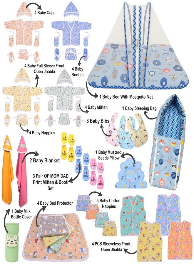 Kwitchy Newborn Baby Essentials Kit 47 Items Combo | New Born Baby Kit 0-6 Months | Baby Bed Bedding Clothes Set | Hospital Bag & (Blue) - Image 3