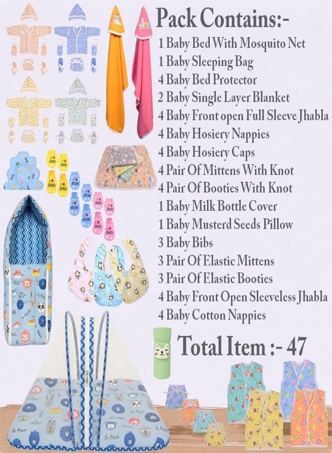 Kwitchy Newborn Baby Essentials Kit 47 Items Combo | New Born Baby Kit 0-6 Months | Baby Bed Bedding Clothes Set | Hospital Bag & (Blue) - Image 2