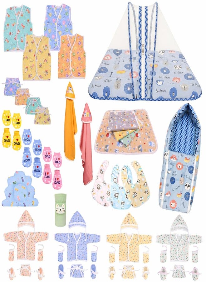 Kwitchy Newborn Baby Essentials Kit 47 Items Combo | New Born Baby Kit 0-6 Months | Baby Bed Bedding Clothes Set | Hospital Bag & (Blue) - Image 1