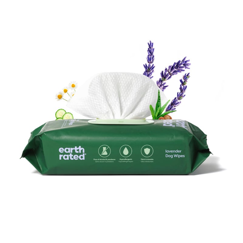 Earth Rated Dog Wipes, Hypoallergenic, 3-in-1 Cleaning and Hydrating, for Grooming Paws, Body and Butt, Lavender Scented, 100 Count - Image 1