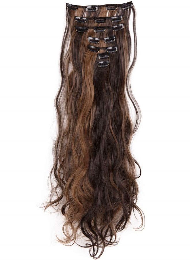 Lelinta 7Pcs 16 Clips 23"-24" Thick Curly Straight Full Head Clip in on Double Weft Hair Extensions - Image 3