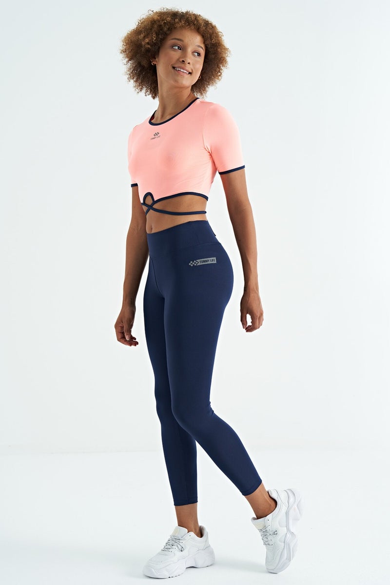 Tommy Life Indigo Logo Print Detail High Waist Diving Fabric Slim Fit Women's Leggings - 94627  - Image 3