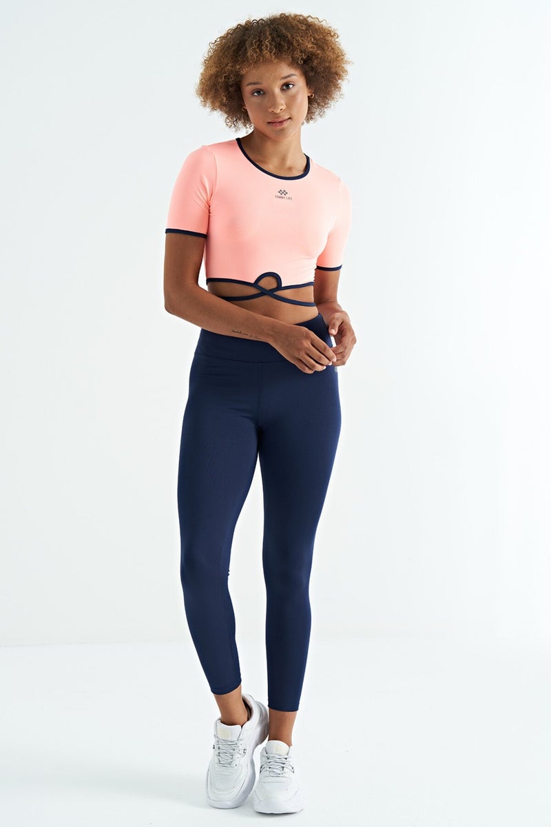 Tommy Life Indigo Logo Print Detail High Waist Diving Fabric Slim Fit Women's Leggings - 94627  - Image 4