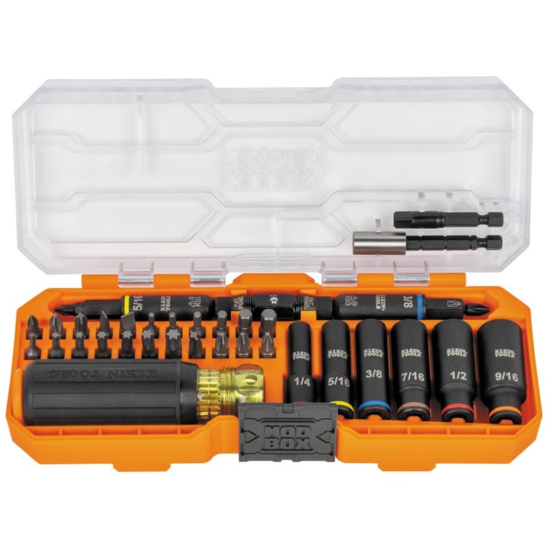 Klein Tools 32502HD KNECT Impact-Rated Screwdriver and Socket Set with MODbox Case, 41-Piece, 26 Bits, 6 Deep Well Sockets, Accessories, and Handle - Image 1