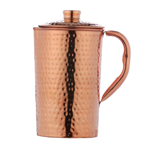 Pure Copper 9974 Hammered Water Jug  Copper Pitcher for Ayurveda Health Benefits 15 Liter
