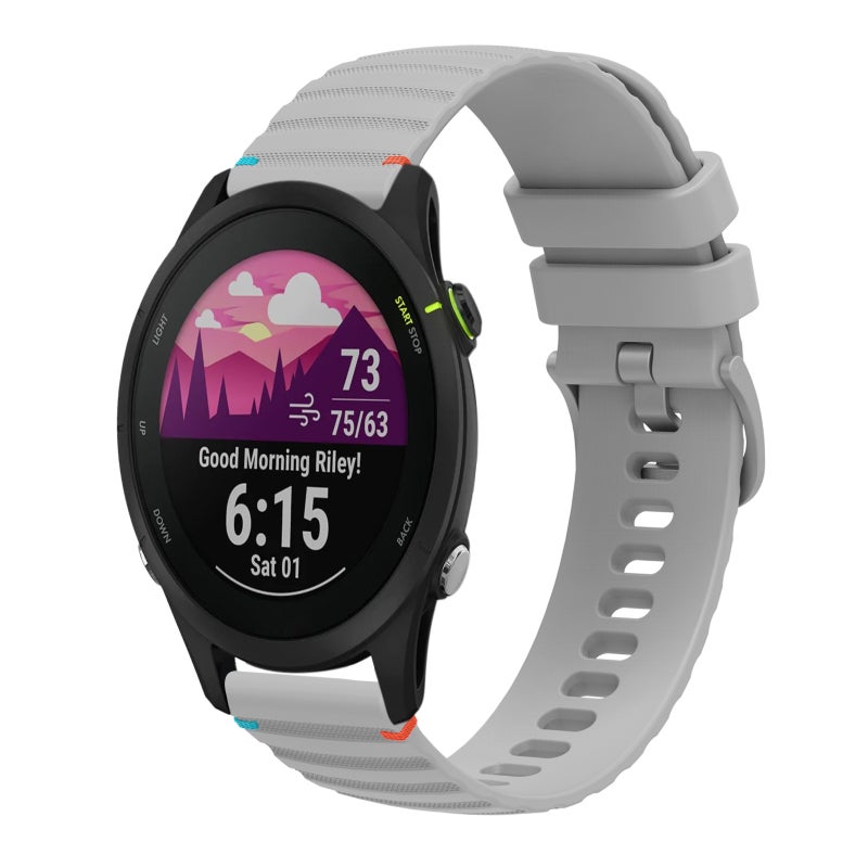S-TOP For Garmin Forerunner 255S Wavy Dotted Stitched 18mm Silicone Watch Band(Gray) - Image 1