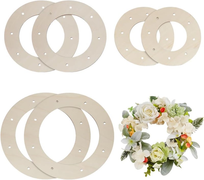 Whittlewud Whittlewud Pack of 6 3 Sizes Wooden Floral Hoop Wreath Ring Wooden Wreath Frame Wood Wreath Ring Garland Wood Hanging 