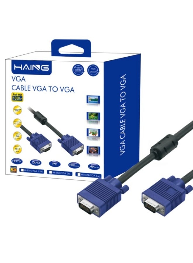 Haing كابل فيديو VGA ذكر إلى ذكر HD15 للتلفاز وكمبيوتر الشاشة 3 متر - Image 1