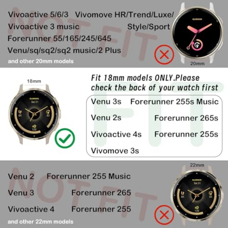5 قطع من أحزمة ساعات النايلون القابلة للتمدد لـ Garmin Venu 2S/Vivoactive 4S/Venu 3S/Vivomove 3S/Forerunner 265S/255S/255S Music 18 ملم من القماش المرن القابل للتعديل، أسود - Image 2