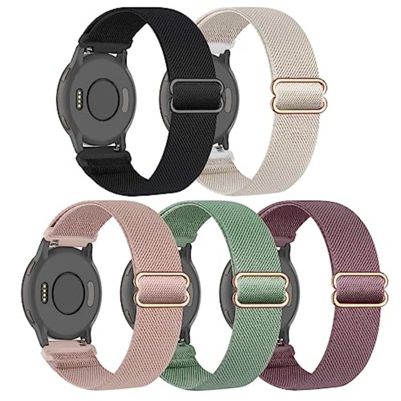 5 قطع من أحزمة ساعات النايلون القابلة للتمدد لـ Garmin Venu 2S/Vivoactive 4S/Venu 3S/Vivomove 3S/Forerunner 265S/255S/255S Music 18 ملم من القماش المرن القابل للتعديل، أسود - Image 1