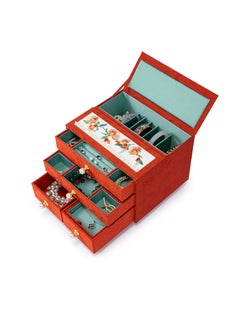 l'elefante L’elefante Multi-Layer Jewelry Organizer Box for Women – Embroidered Floral Jewelry Storage Case with Drawers – Ring, Bangle, Necklace & Earring Holder Velvet Jewelry Box – Gift for Girls & Ladies  - Image 5