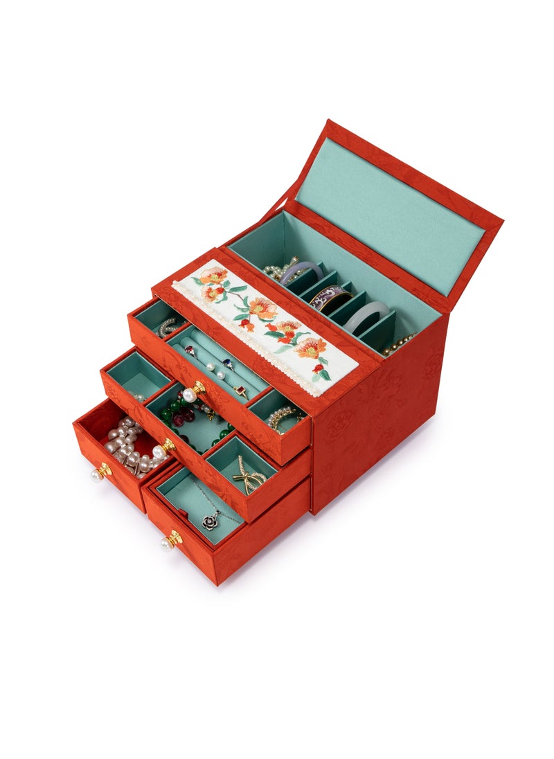 l'elefante L’elefante Multi-Layer Jewelry Organizer Box for Women – Embroidered Floral Jewelry Storage Case with Drawers – Ring, Bangle, Necklace & Earring Holder Velvet Jewelry Box – Gift for Girls & Ladies  - Image 5