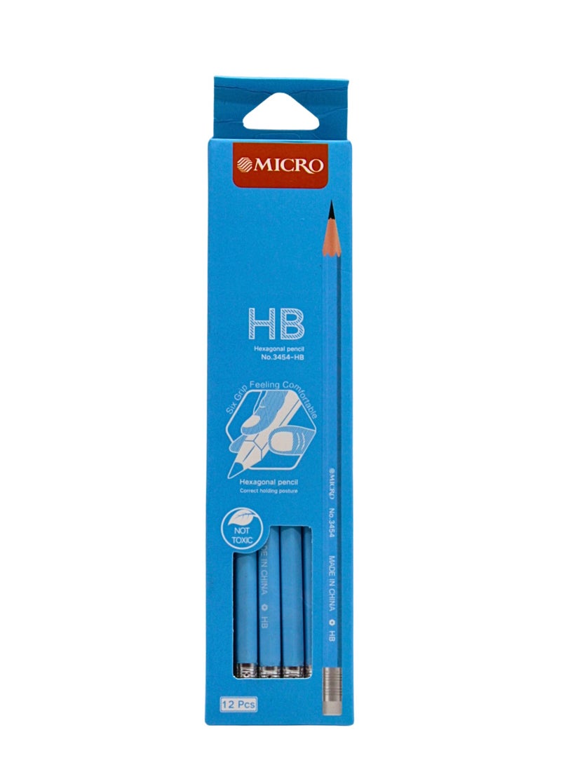 MICRO  HB Pencils, Hexagonal, Sky Blue, Pack of 12, - Image 1