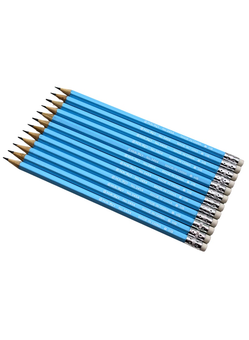 MICRO  HB Pencils, Hexagonal, Sky Blue, Pack of 12, - Image 2