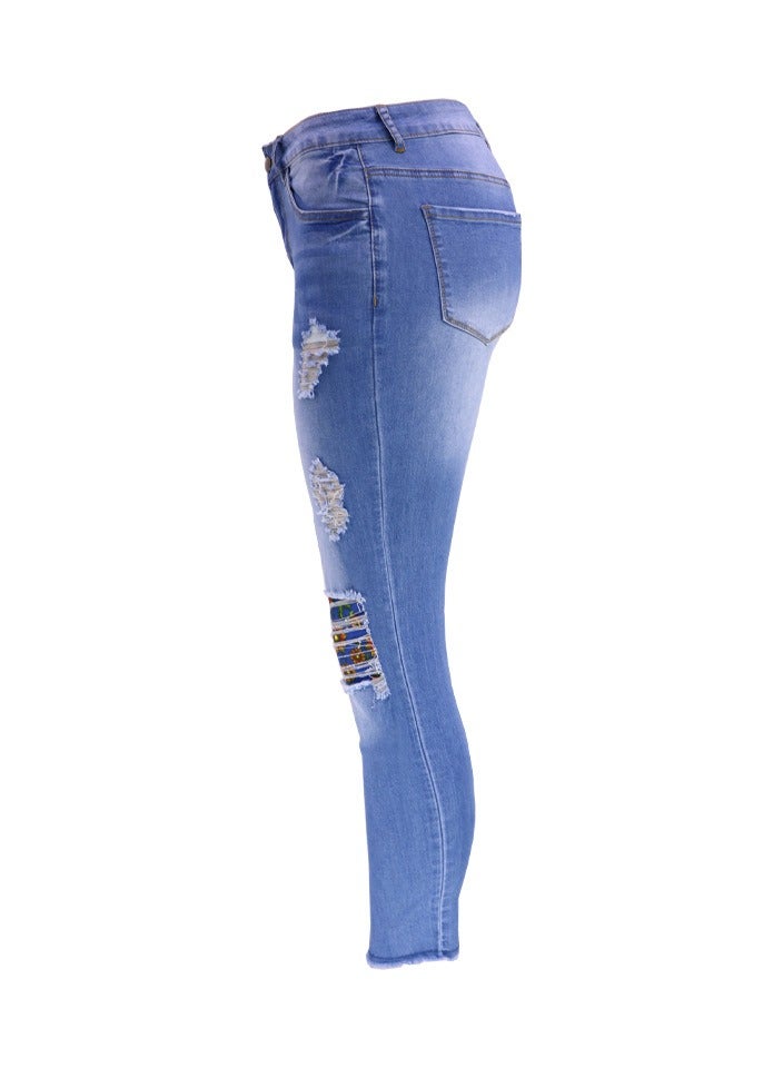 Loquat Stylish Ripped Patch Women's Denim Trousers  - Image 2