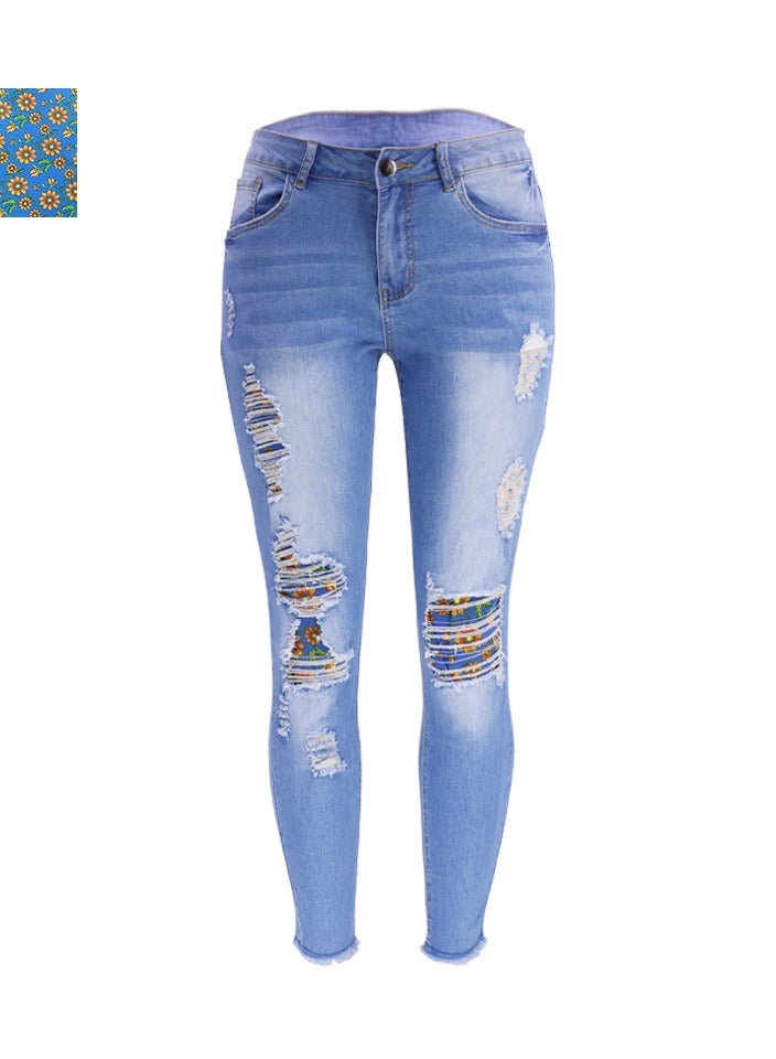 Loquat Stylish Ripped Patch Women's Denim Trousers  - Image 1
