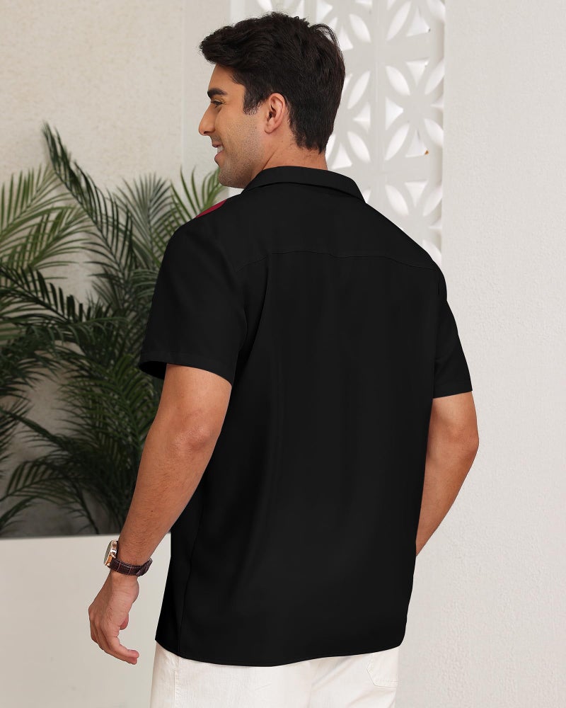 YTD Men's Vintage Bowling Shirt Short Sleeve Button Down Summer Cuba Beach Shirts - Image 3