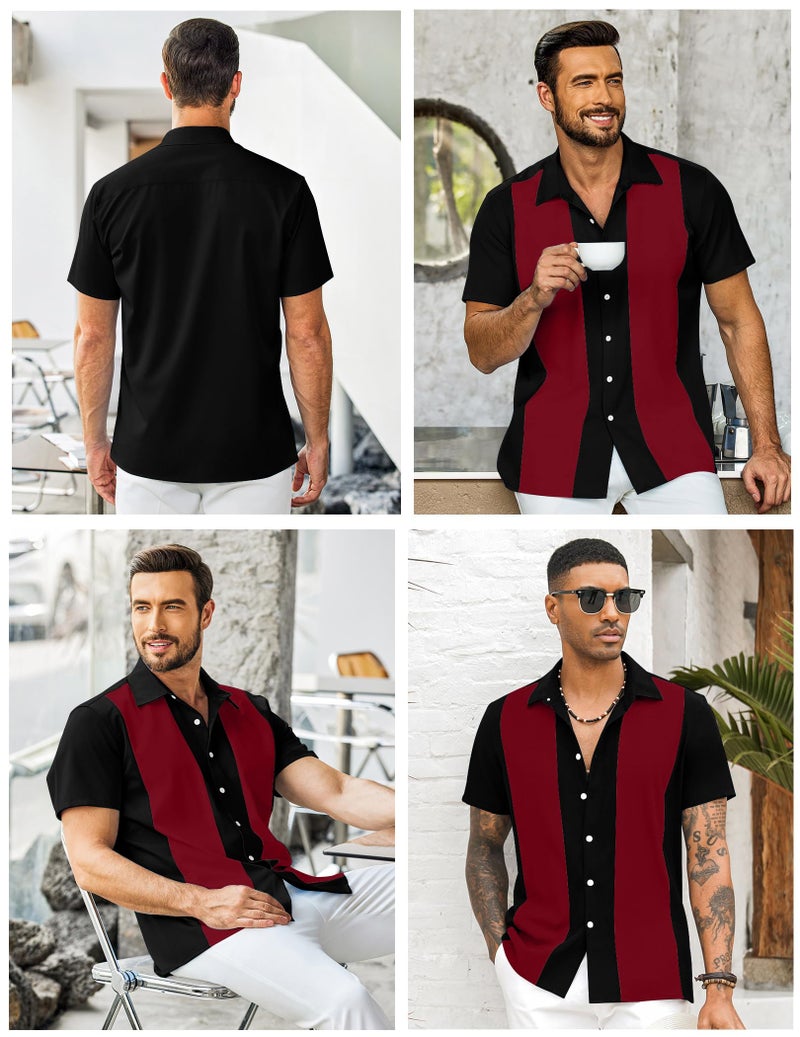 YTD Men's Vintage Bowling Shirt Short Sleeve Button Down Summer Cuba Beach Shirts - Image 4