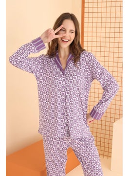 Square Pattern Daisy Inside Women's Pajama Set, 100% Cotton Shirt Pajama Set - pzsku/Z495B17793BA888476FF9Z/45/_/1735113982/702ec7bb-c0ff-4581-b21b-7ac0cdd4f898