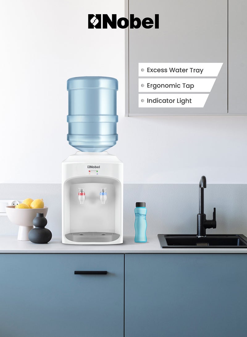 Nobel Table Top Water Dispenser With Hot & Normal Functions, 0.6L Hot Tank Capacity, Ergonomic Taps, Indicator Lights, And On-Off Power Switch NWD565 White - Image 5
