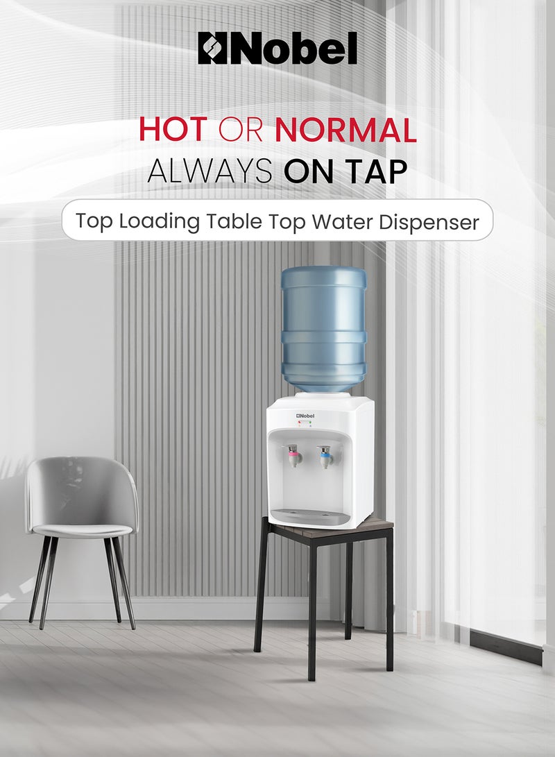 Nobel Table Top Water Dispenser With Hot & Normal Functions, 0.6L Hot Tank Capacity, Ergonomic Taps, Indicator Lights, And On-Off Power Switch NWD565 White - Image 2