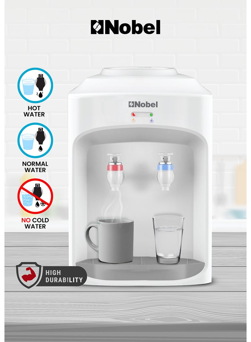 Nobel Table Top Water Dispenser With Hot & Normal Functions, 0.6L Hot Tank Capacity, Ergonomic Taps, Indicator Lights, And On-Off Power Switch NWD565 White - Image 1