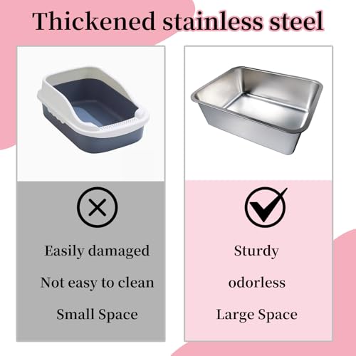 Olutacot 4 Pcs Large Stainless Steel Litter Box 17.7" X 13.8" X 5.9" Metal Cat Litter Box with 30 Pcs Non-Slip Gaskets Large Litter Pan for Cat Kitties No Smell Non Stick Pet Toilet Supplies - Image 5