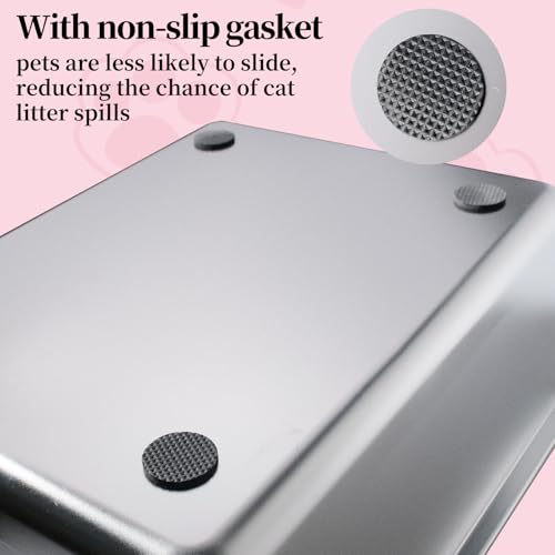 Olutacot 4 Pcs Large Stainless Steel Litter Box 17.7" X 13.8" X 5.9" Metal Cat Litter Box with 30 Pcs Non-Slip Gaskets Large Litter Pan for Cat Kitties No Smell Non Stick Pet Toilet Supplies - Image 4
