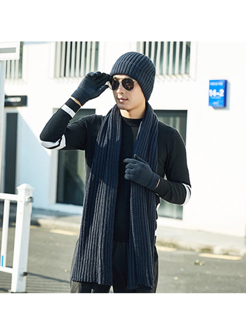 KASTWAVE 3Pcs Winter Beanie Hat Scarf Gloves Set, Set for Men Womens Ski Cap Touch Screen Mittens Suit Couples Matching Hats for Men Women (Navy Blue) - Image 4