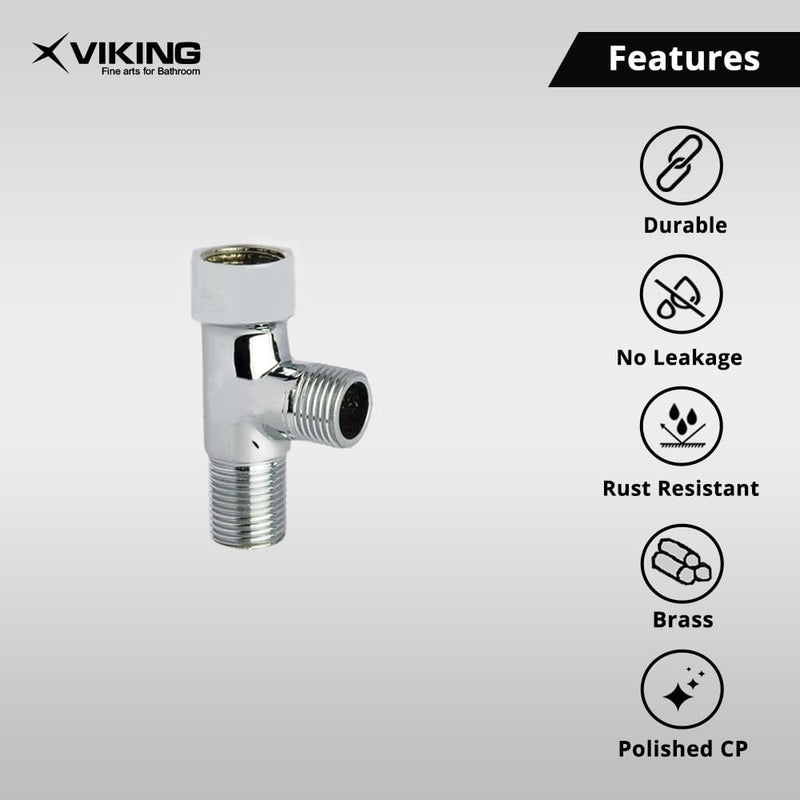 Viking موصل تي نحاسي | 15 مم (1/2") خيوط داخلية وخارجية | تشطيب كروم مصقول | تركيب أنابيب متعدد الوظائف 3-طرق لتوريد المياه (عبوة من 2) - Image 3