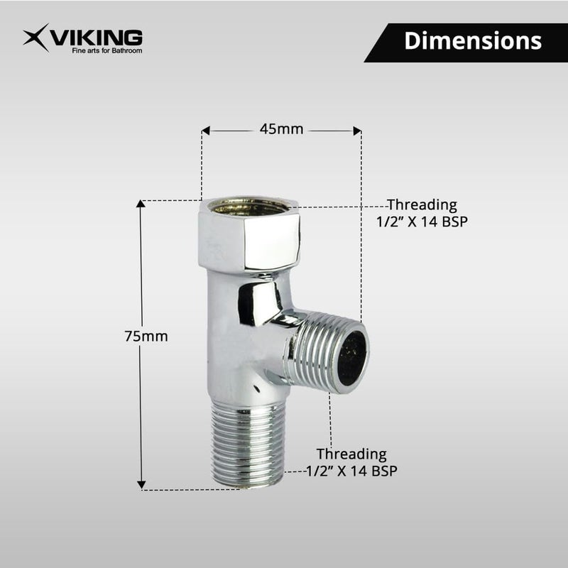 Viking موصل تي نحاسي | 15 مم (1/2") خيوط داخلية وخارجية | تشطيب كروم مصقول | تركيب أنابيب متعدد الوظائف 3-طرق لتوريد المياه (عبوة من 2) - Image 2