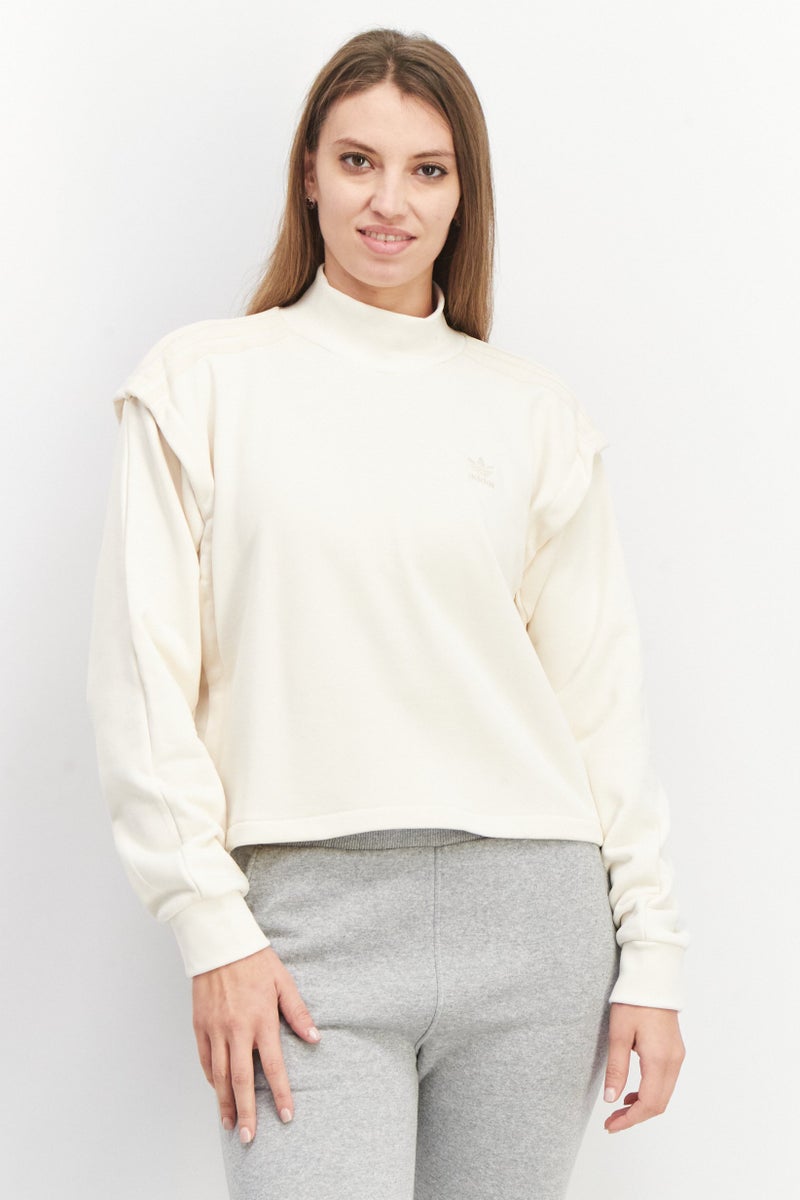 adidas Originals Women Mock Neck Classic Sweatshirt, Off White  - Image 1