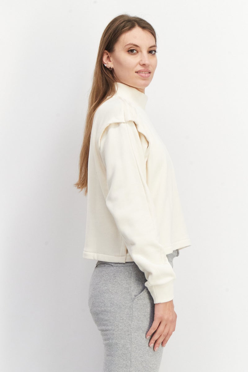 adidas Originals Women Mock Neck Classic Sweatshirt, Off White  - Image 2