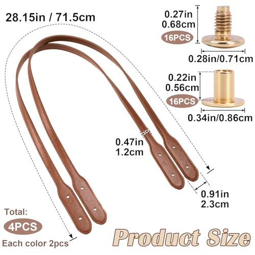 Winsyison 4pcs PU Leather Purse Bag Handles Wraps Mount Handbag Band with Rivets Sew on Short Bag Belt Strap Replacement for Purse Underarm Bag Wallet Shopping Bags Coffee Khaki - Image 3