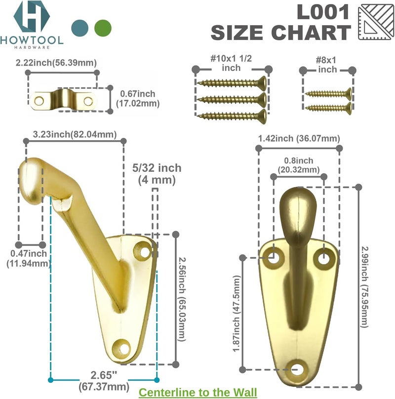 HOWTOOL Handrail Bracket Heavy Duty Champagne Brass V Style, 3 Pack | - Image 4