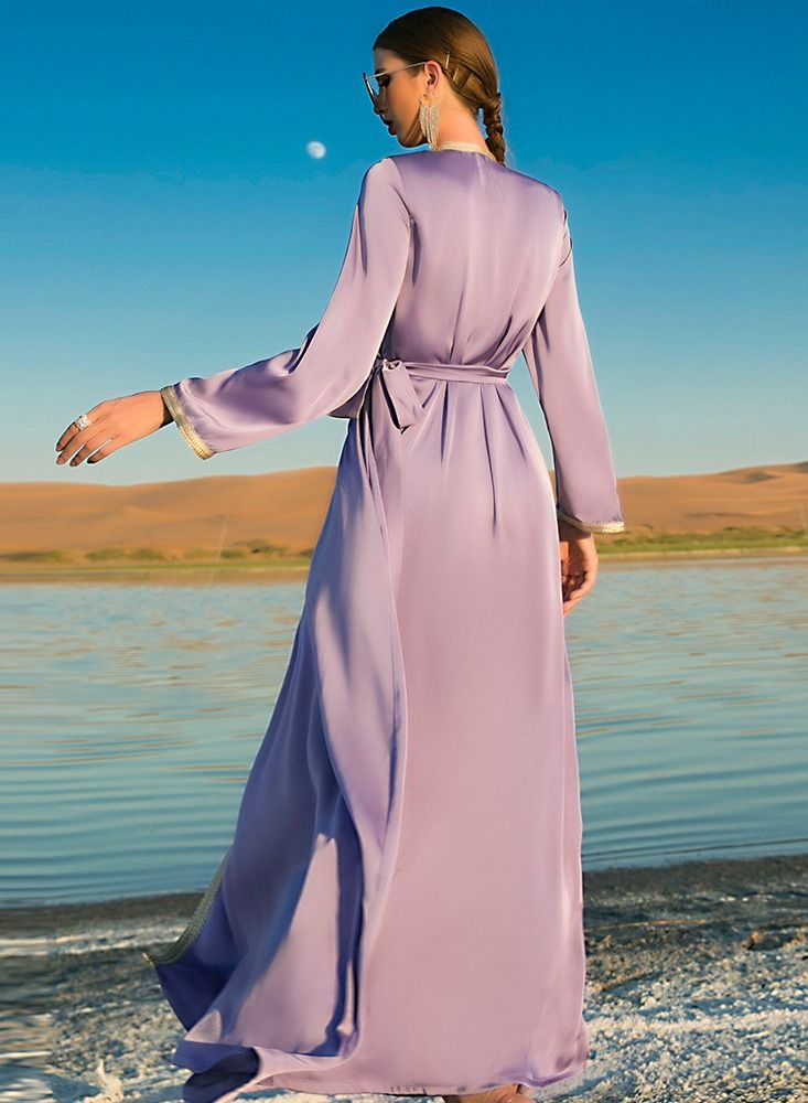 Loquat Dress Palace Style Dubai travel Net Celebrity Maxi Dress Purple  - Image 2