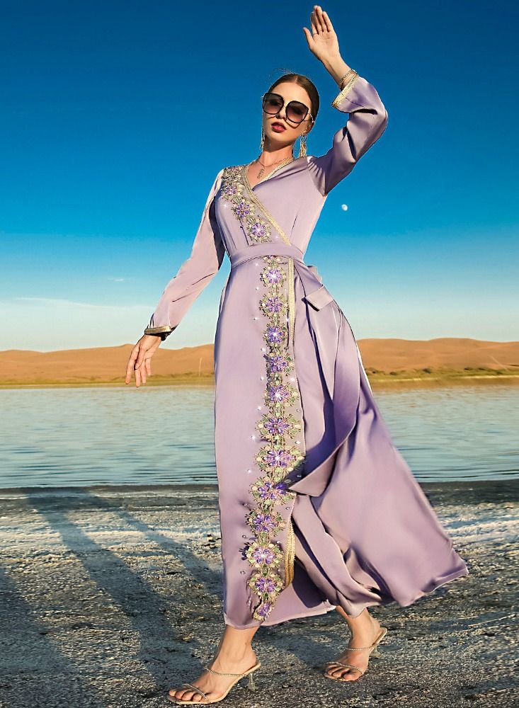 Loquat Dress Palace Style Dubai travel Net Celebrity Maxi Dress Purple  - Image 1