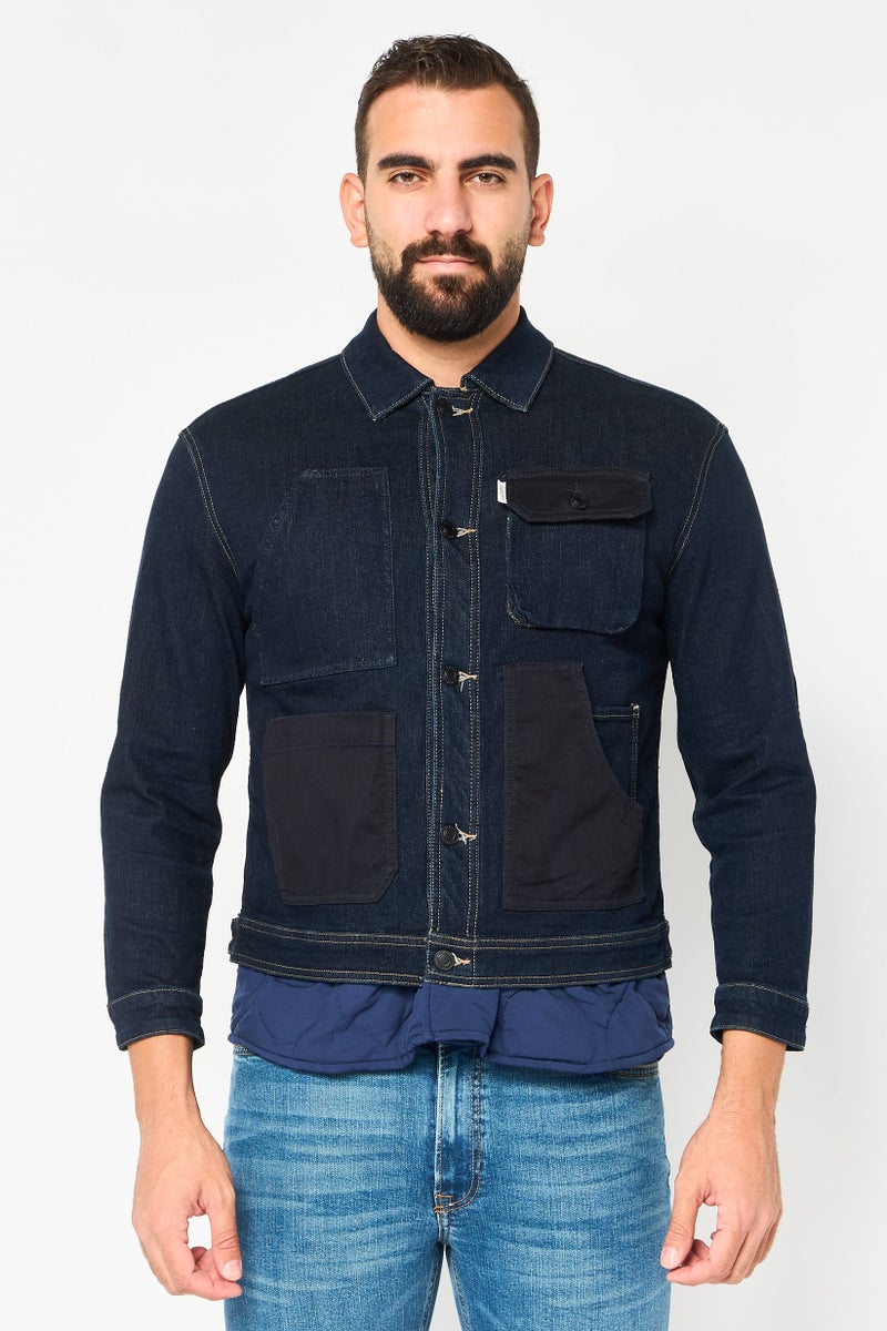 SELECTED Men Washed Long Sleeves Denim Jacket, Navy - Image 1
