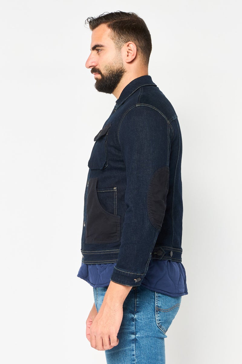 SELECTED Men Washed Long Sleeves Denim Jacket, Navy - Image 3