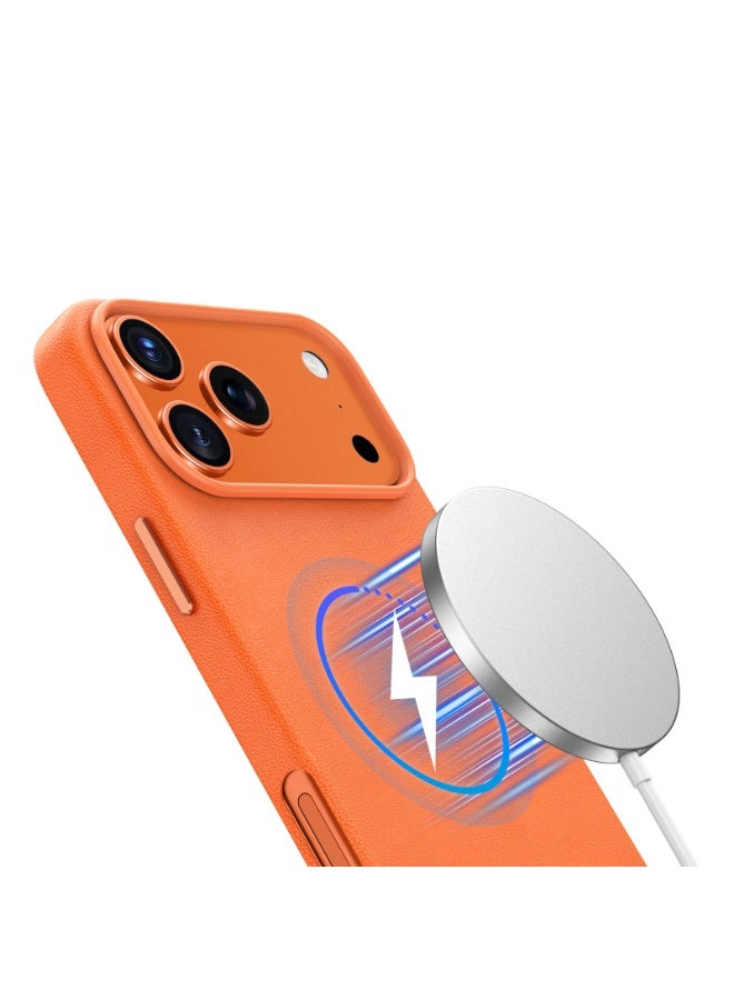 GREEN LION iPhone17 Pro Case Leather MagSafe / Camera Protection / Compatible Grip / Drop Protection Anti Scratch back cover- Orange - Image 3