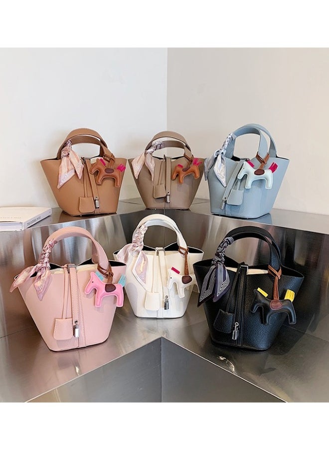 Patchwork Pendant Decor Simple Design Satchel Bag Include Pony Pendant and Silk Scarf