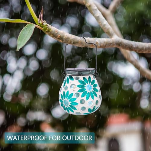 Bshine Mosaic Solar Lantern Outdoor Hanging Waterproof, Flower Mosaic Light Indoor Decorative Table, Garden Decor for Yard Outside, Path, Courtyard, Lawn, Birthday Gift for Mom Women Gardening - Image 4