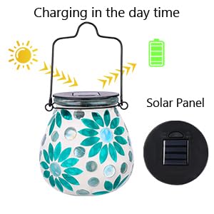 Bshine Mosaic Solar Lantern Outdoor Hanging Waterproof, Flower Mosaic Light Indoor Decorative Table, Garden Decor for Yard Outside, Path, Courtyard, Lawn, Birthday Gift for Mom Women Gardening - Image 3