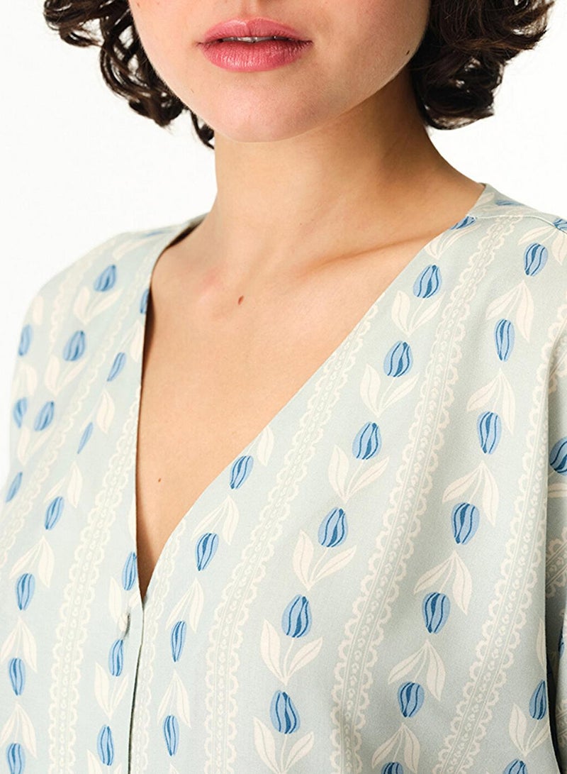 Penti Women's Viscose Lounge Serenity Striped Shirt & Pants Set - Light Green - Image 4