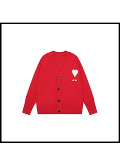 Trendy Brand Love Knit Cardigan Oversized V-Neck Sweater Big red [2105v collar cardigan style]