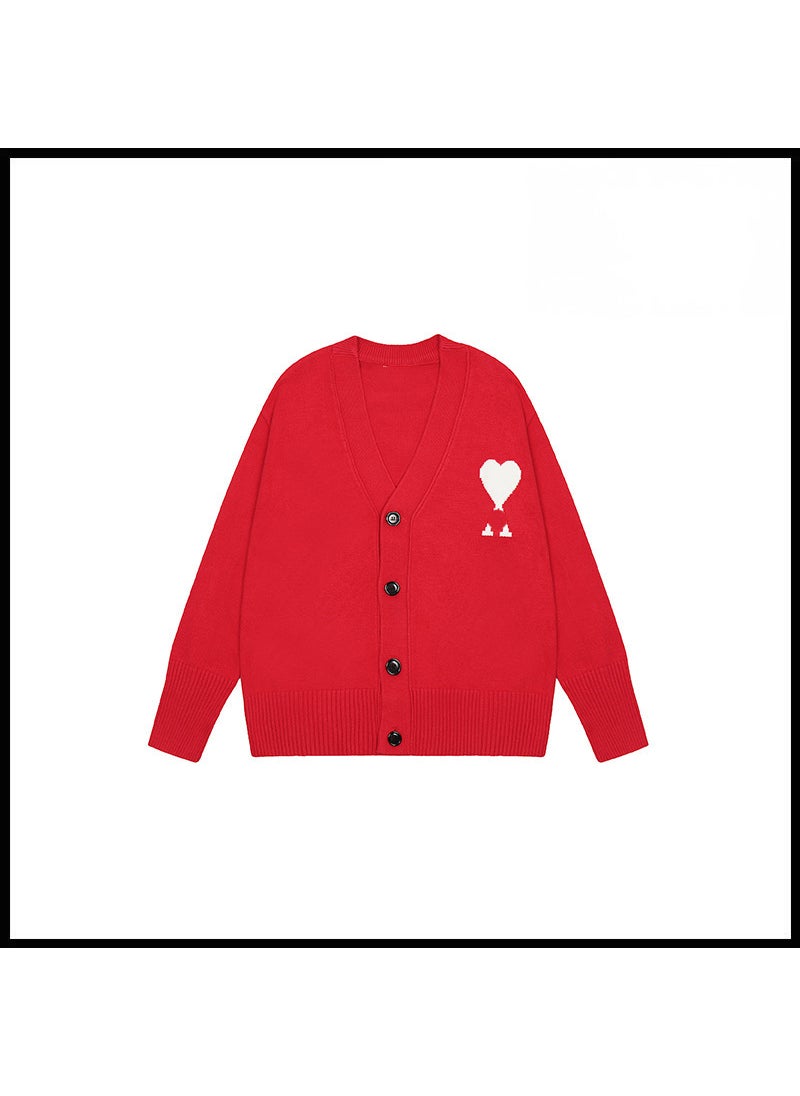 Generic - Trendy Brand Love Knit Cardigan Oversized V-Neck Sweater Big red [2105v collar cardigan style] - Image 1