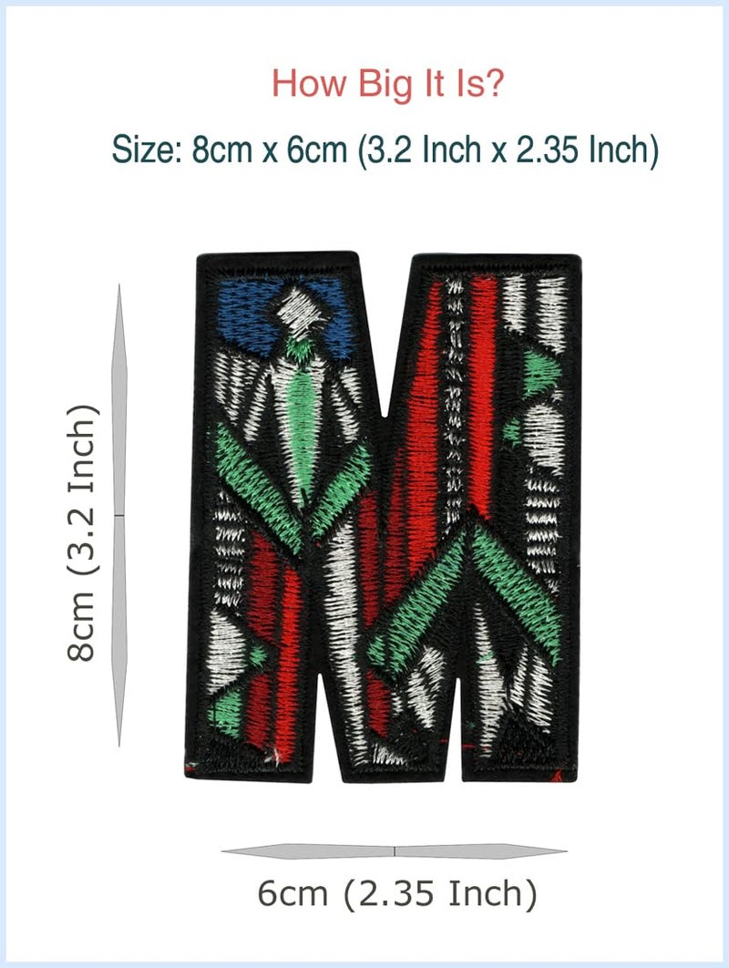 Generic M English Alphabet/Letter Applique Embroidered Sew-on Patch ; Size: 8cm x 6cm for Jackets, Caps, T-Shirts, Bags, Jeans, Pants, Outdoor Clothing ; Imported from Malaysia (1 Piece). (Code: S-31)  - Image 2