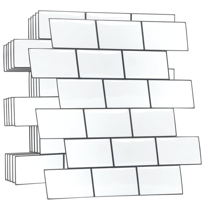 3D TILE STICKERS PEEL AND STICK BACKSPLASH SPLASHBACK DECALS TILE TRANSFER FOR KITCHEN BATHROOM LIVING ROOM STICK ON TILE WATERPROOF PURE WHITE GREY 20PCS 154X305CM WT3D1803