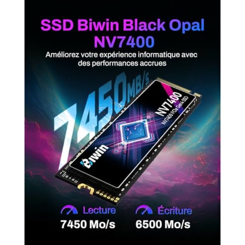 NVMe M.2 2280 PCIe 4.0 SSD داخلي للكمبيوتر المحمول/سطح المكتب/PS5، لون أوبال أسود، سرعة قراءة فائقة السرعة 7450 ميجابايت/ثانية - Image 2
