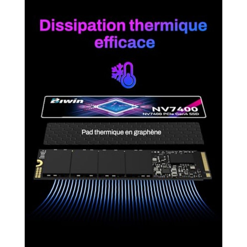 NVMe M.2 2280 PCIe 4.0 SSD داخلي للكمبيوتر المحمول/سطح المكتب/PS5، لون أوبال أسود، سرعة قراءة فائقة السرعة 7450 ميجابايت/ثانية - Image 3